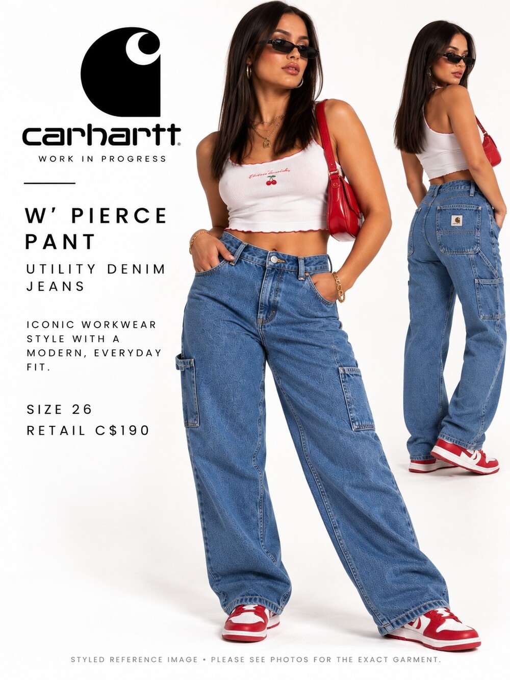 Carhartt WIPER PANT Raw Denim Carpenter Pants Waist 26 NWOT New